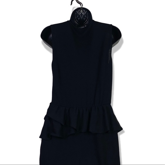 MOSCHINO Faux Wrap Ruffle Wool Black Midi knit Dress Size US 8 GB10 F38 - Picture 7 of 14